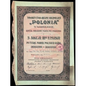 Towarzystwo Akcyjne Ubezpieczeń Polonia, 5 x 1.000 mkp 1922, Emisja III