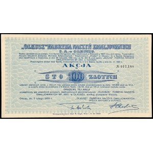 Olkusz Fabryka Naczyń Emaliowanych S.A., 100 zł 1933