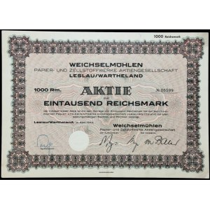 Włocławek, Weichselmühlen Papier- und Zellstoffwerke Aktiengesellschaft, 1.000 Reichsmark 1942