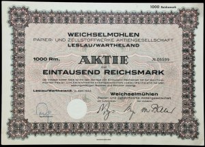 Włocławek, Weichselmühlen Papier- und Zellstoffwerke Aktiengesellschaft, 1.000 Reichsmark 1942