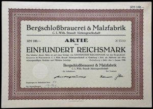 Zielona Góra, Bergschloßbrauerei & Malzfabrik C. L. Wilh. Brandt Aktiengesellschaft, 100 Reichsmark 1928