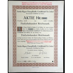 Szczecin, Stettin-Rigaer Dampffchiffs-Gesellschaft: Th. Gribel., 1.500 Reichsmark 1922