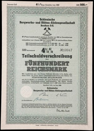 Schlesische Bergwerks- und Hütten AG Beuthen O/S, 4,5% obligacja 1.000 marek 1940