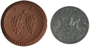 Set, Grünberg in Schlesien and Swinemünde, 10 Pfennigs and 1 Mark (2 pcs.)