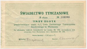 TKM Warszawa, świadectwo tymczasowe 4,5% listu zastawnego konwersyjnego