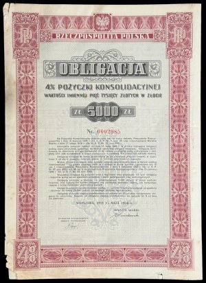 4% Consolidation Loan 1936, PLN 5,000 bond