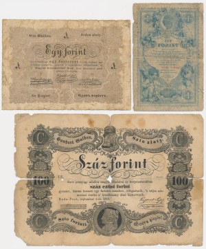 Ensemble, Autriche et Hongrie, 1-100 forints 1848-1888 (3 pièces).