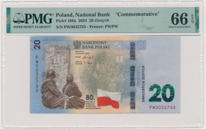 20 złotych 2024 - 80.rocznica wybuchu Powstania Warszawskiego - PMG 66 EPQ