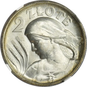 Kobieta i kłosy, 2 złote Londyn 1925 - NGC MS62 - kropka po dacie