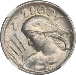 Kobieta i kłosy, 1 złoty Londyn 1925 - NGC MS63 - kropka po dacie