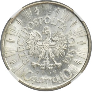 Piłsudski, 10 złotych 1939 - NGC MS63