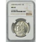 Piłsudski, 10 złotych 1939 - NGC MS63
