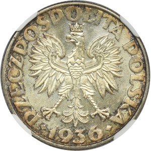 Żaglowiec, 2 złote 1936 - NGC MS62