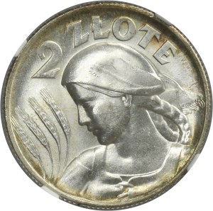 Kobieta i kłosy, 2 złote Londyn 1925 - NGC MS63 - kropka po dacie