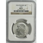 Głowa Kobiety, 10 złotych Warszawa 1933 - NGC MS61