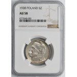 Piłsudski, 5 złotych 1938 - NGC AU58