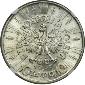 Piłsudski, 10 złotych 1937 - NGC MS62
