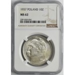 Piłsudski, 10 złotych 1937 - NGC MS62