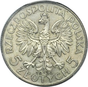 Głowa Kobiety, 5 złotych Warszawa 1934 - PCGS MS61
