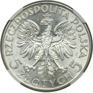 Głowa Kobiety, 5 złotych Warszawa 1933 - NGC MS62