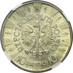 Piłsudski, 10 złotych 1938 - NGC MS62