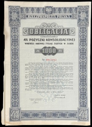 4% Pożyczka Konsolidacyjna 1936, obligacja 1.000 zł