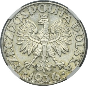Żaglowiec, 5 złotych 1936 - NGC MS62