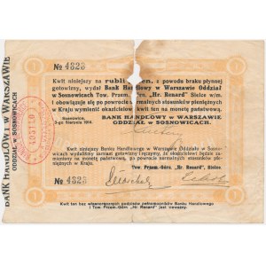 Sosnowice, Bank Handlowy, Towarzystwo Przemysłowo-Górnicze Hr. Renard, Sielce, kwit na 1 rubel 1914