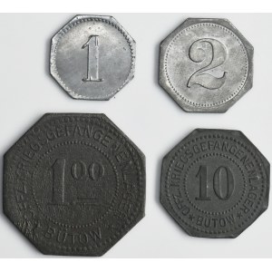 Set, Bütow, Kriegsgefangenenlager, 1 Pfennig, 2 Pfennig, 10 Pfennig and 1 Mark (4 pcs.)