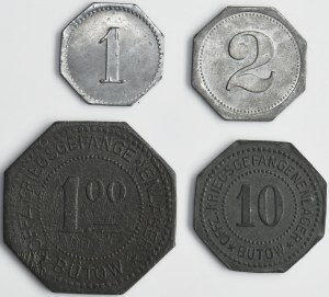Set, Bütow, Kriegsgefangenenlager, 1 Pfennig, 2 Pfennig, 10 Pfennig and 1 Mark (4 pcs.)