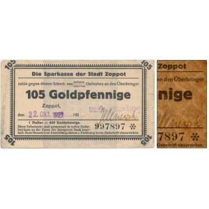Sopot, Sparkasse der Stadt, 105 Goldpfennige 1923 - niekasowany