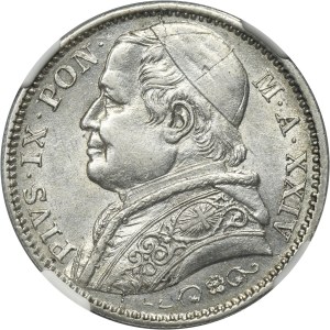 Papal State, Vatican, Pius IX, 2 Lire Rome 1870 R - NGC AU58