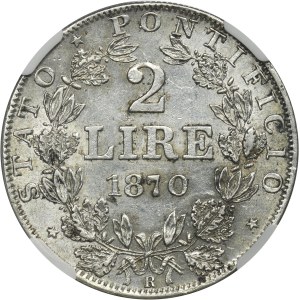 Papal State, Vatican, Pius IX, 2 Lire Rome 1870 R - NGC AU58