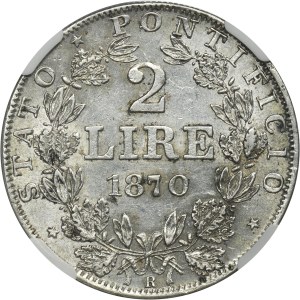 Papal State, Vatican, Pius IX, 2 Lire Rome 1870 R - NGC AU58