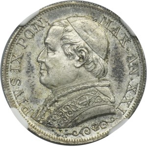 Papal State, Vatican, Pius IX, 1 Lira Rome 1867 R - NGC MS64