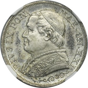 Papal State, Vatican, Pius IX, 1 Lira Rome 1867 R - NGC MS64