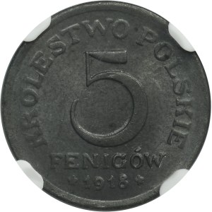 Królestwo Polskie, 5 fenigów 1918 - NGC MS65