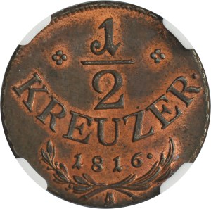 Austria, Franz II, 1/2 Kreuzer Wien 1816 A - NGC MS64 RB