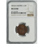 Austria, Franciszek II, 1/2 Krajcara Wiedeń 1816 A - NGC MS64 RB