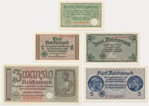 Germany, lot 50 Reichspfennig - 20 Reichsmark (1940-45)(5 pcs.)