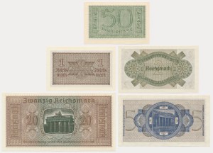 Germany, lot 50 Reichspfennig - 20 Reichsmark (1940-45)(5 pcs.)