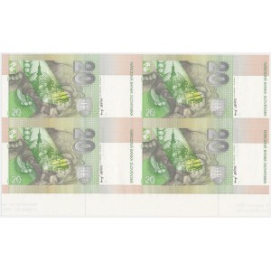 Słowacja, nierozcięty arkusz 20 koron 1993 (4 szt.)