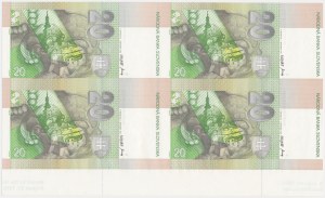 Slovaquie, feuille non coupée de 20 couronnes 1993 (4 pièces)