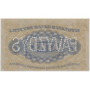 Lithuania, 5 Centai 1922 - SPECIMEN -