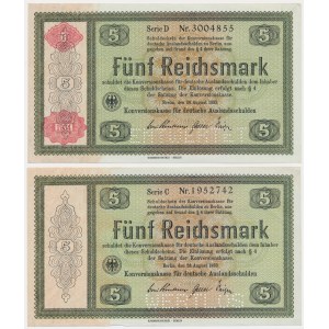 Germany, set 5 Reichsmark 1933-34 - ENTWERTET-WERTLOS (2 pcs.)