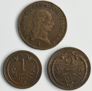 Set, Austria, Franz II and Franz Joseph I, 1 Heller, 2 Heller and 1/2 Kreuzer (3 pcs.)