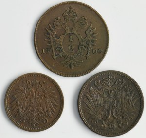 Set, Austria, Franz II and Franz Joseph I, 1 Heller, 2 Heller and 1/2 Kreuzer (3 pcs.)