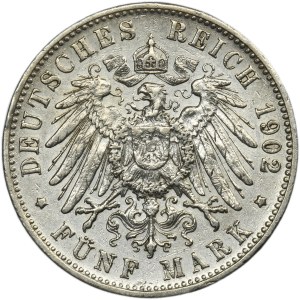 Germany, Kingdom of Württemberg, Wilhelm II, 5 Mark Stuttgart 1902 F