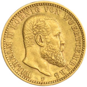 Germany, Kingdom of Württemberg, Wilhelm II, 10 Mark Stuttgart 1898 F