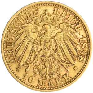 Germany, Kingdom of Württemberg, Wilhelm II, 10 Mark Stuttgart 1898 F